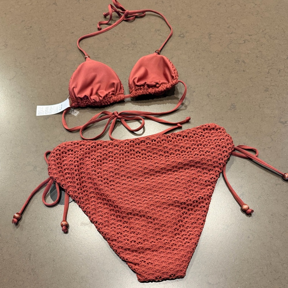 NEW Coastal Seashell Crochet Bikini Top XS & High Rise Crochet Bikini Bottom XS - Picture 8 of 15